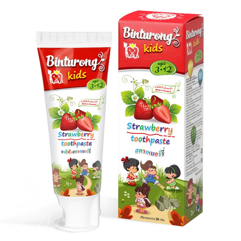 Детская зубная паста «Binturong strawberry» с ароматом клубники Children's toothpaste with strawberry flavor Binturong Детские зубные пасты